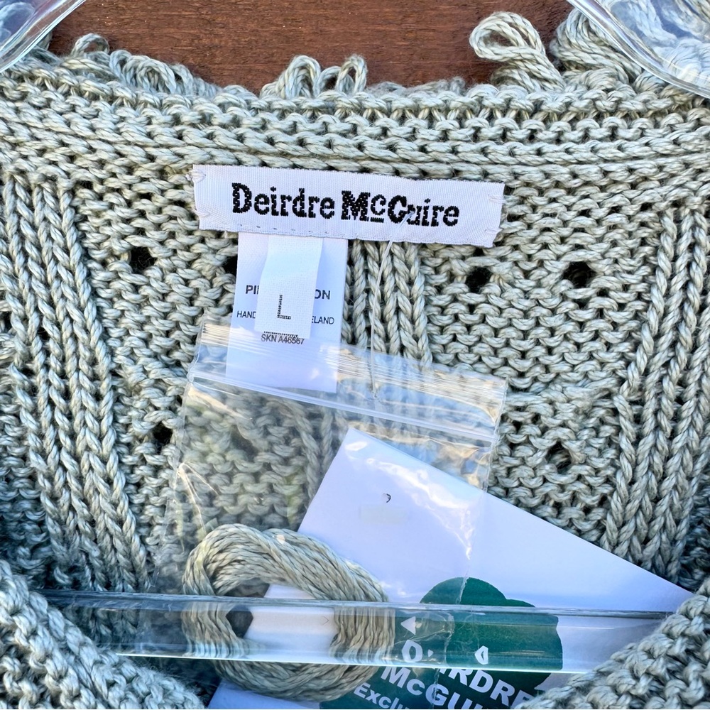 NWT Deirdre McGuire Ireland Hand Knit Fringe Collar Cardigan Sweater Sz L Sage - Picture 3 of 8
